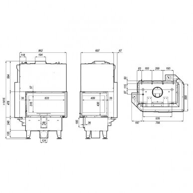 Defro Riva SM G kampinė židinio kapsulė su šilumokaičiu, 16kW 3